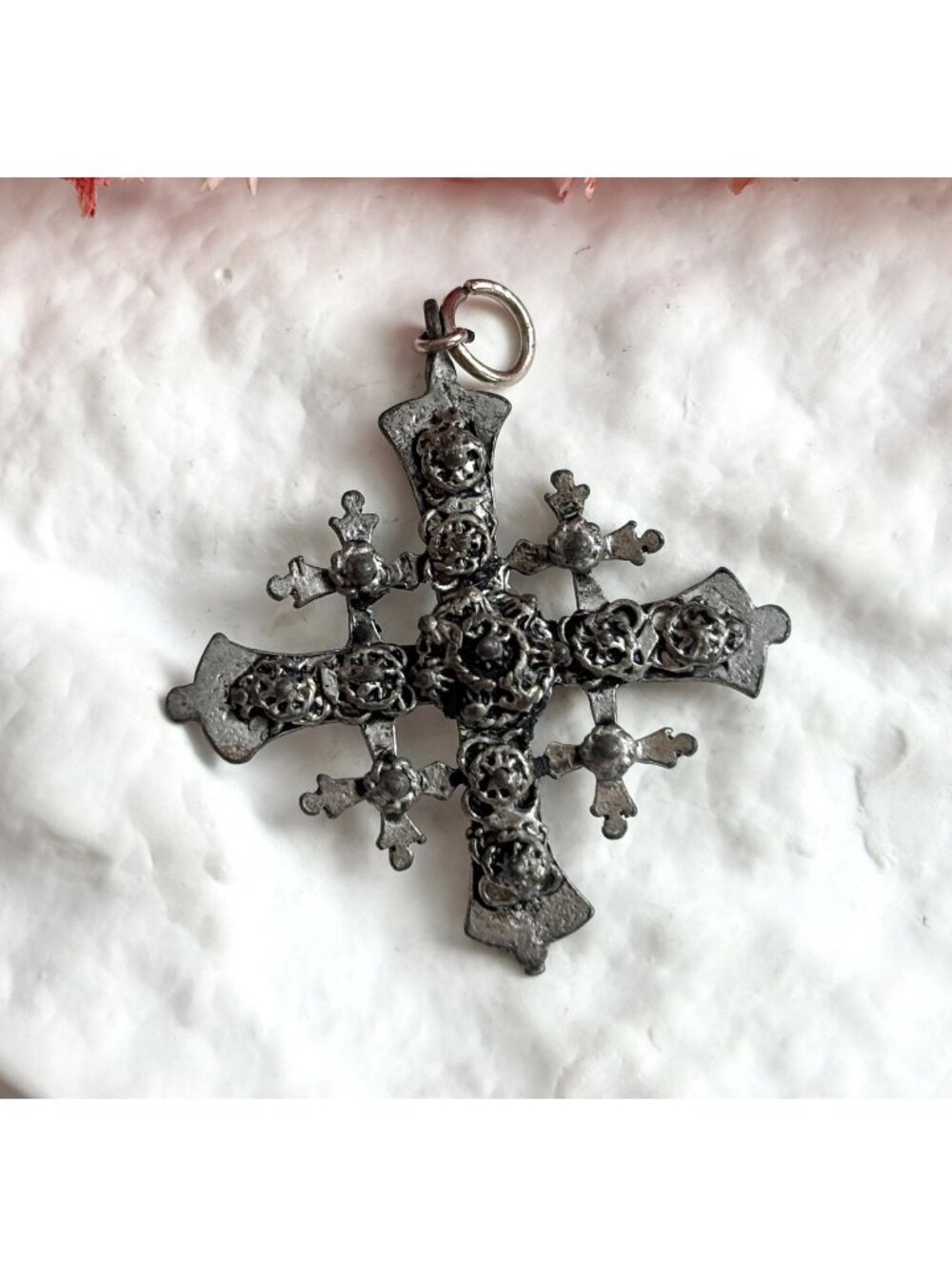 RARE Etruscan Jerusalem Cross Mexican Sterling Silver 925 Vintage Pendant